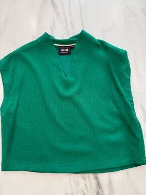 Anthropologie Maeve Emerald Green Textured V-Neck Top